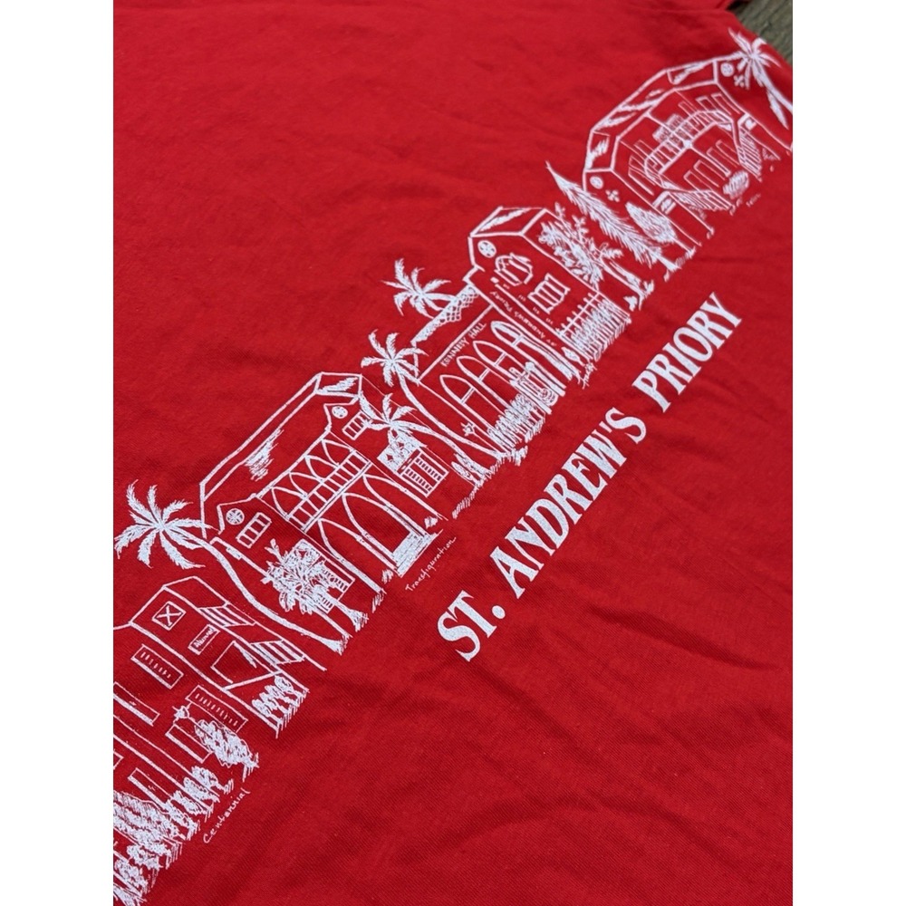 Vintage 80s St. Andrews Priory Honolulu‎ Hawaii Graphic Tee Red Medium Beach - Picture 4 of 8